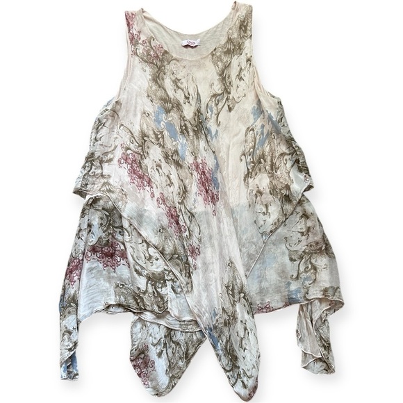 Scandal Tops - Silk Ruffle Asymmetrical Flowy Blouse Top Women’s size L